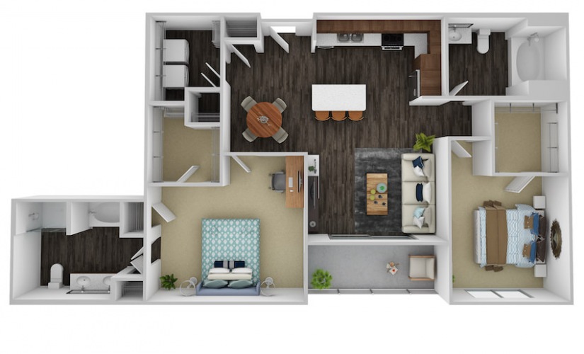 B3 - 2 bedroom floorplan layout with 2 bathrooms and 1101 - 1133 square feet