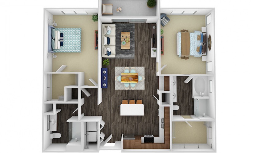 B4 - 2 bedroom floorplan layout with 2 bathrooms and 1208 square feet
