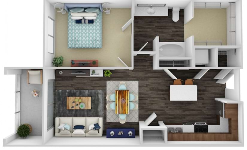 A1 - 1 bedroom floorplan layout with 1 bathroom and 713 square feet