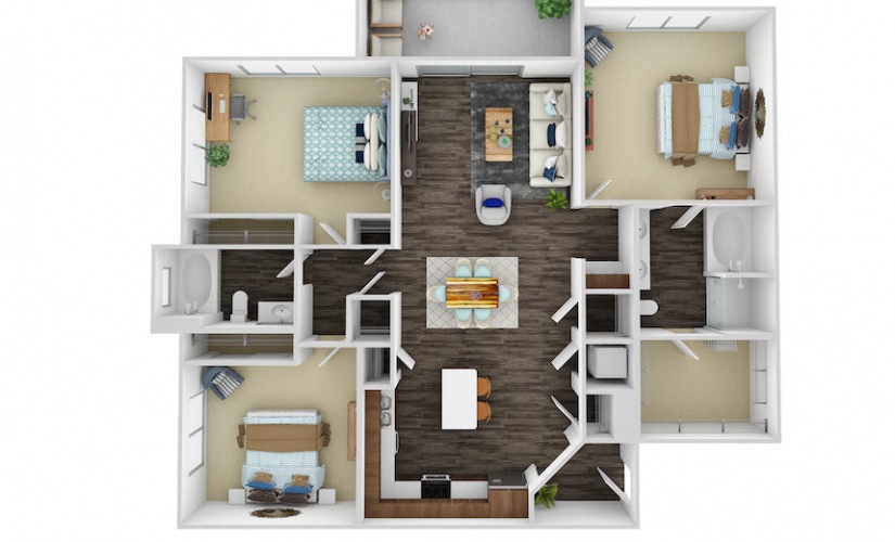 C1 - 3 bedroom floorplan layout with 2 bathrooms and 1504 - 1516 square feet