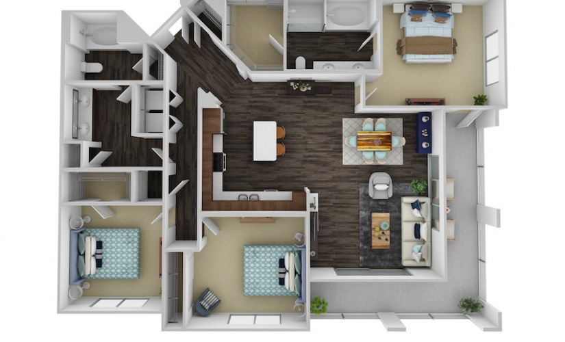 C2 - 3 bedroom floorplan layout with 2 bathrooms and 1483 - 1538 square feet