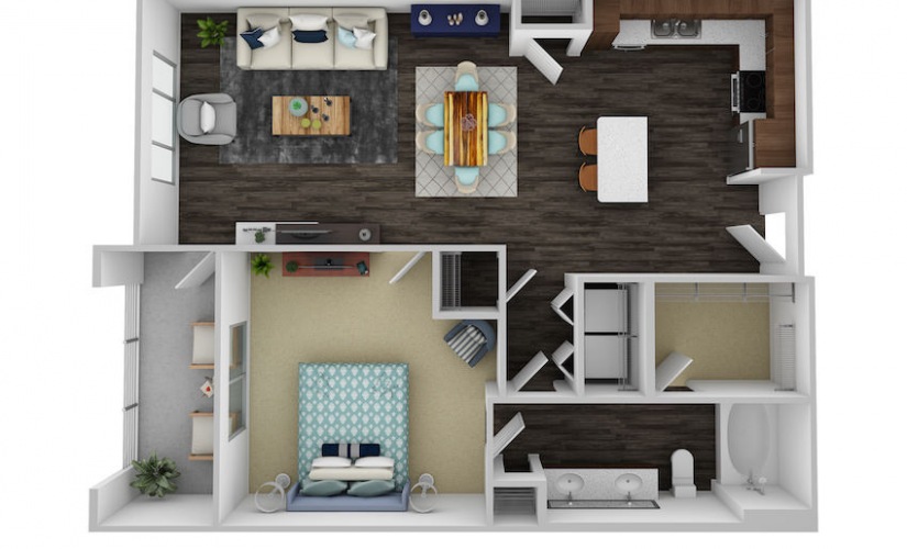A3 - 1 bedroom floorplan layout with 1 bathroom and 843 - 862 square feet