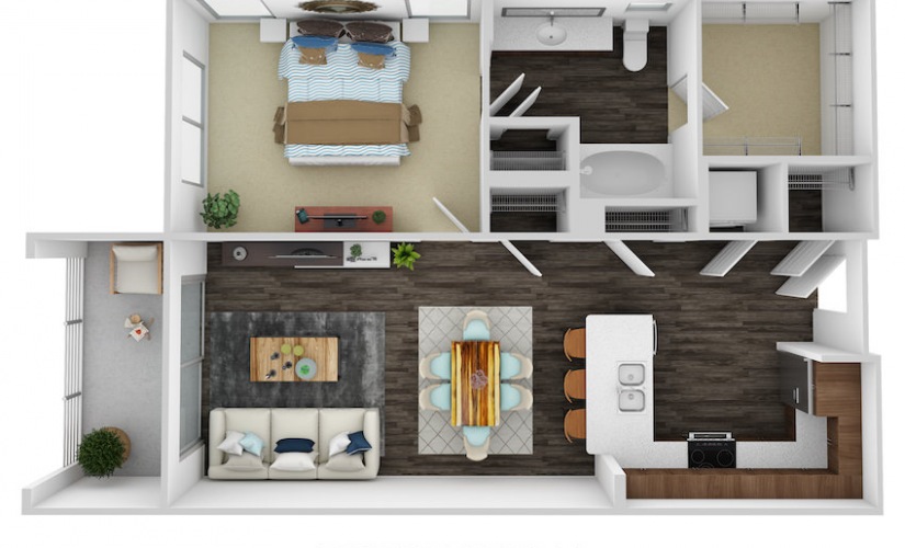 A2 - 1 bedroom floorplan layout with 1 bathroom and 713 - 774 square feet