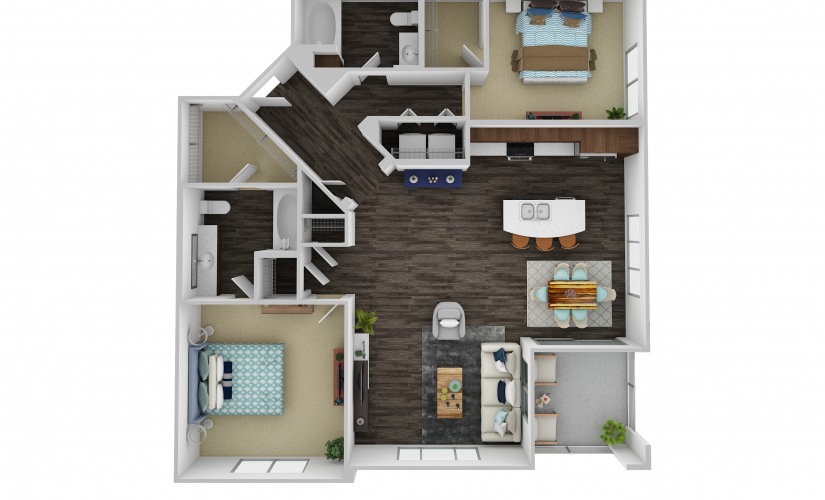B5 - 2 bedroom floorplan layout with 2 bathrooms and 1276 - 1324 square feet